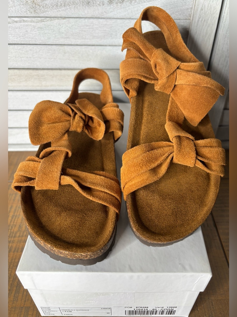Sundance Tigerlily Cognac Suede Bow Slingback Comfort Sandals Italy Size 40 US 9
